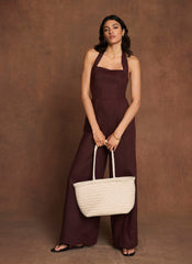 Burgundy Linen Halter Jumpsuit