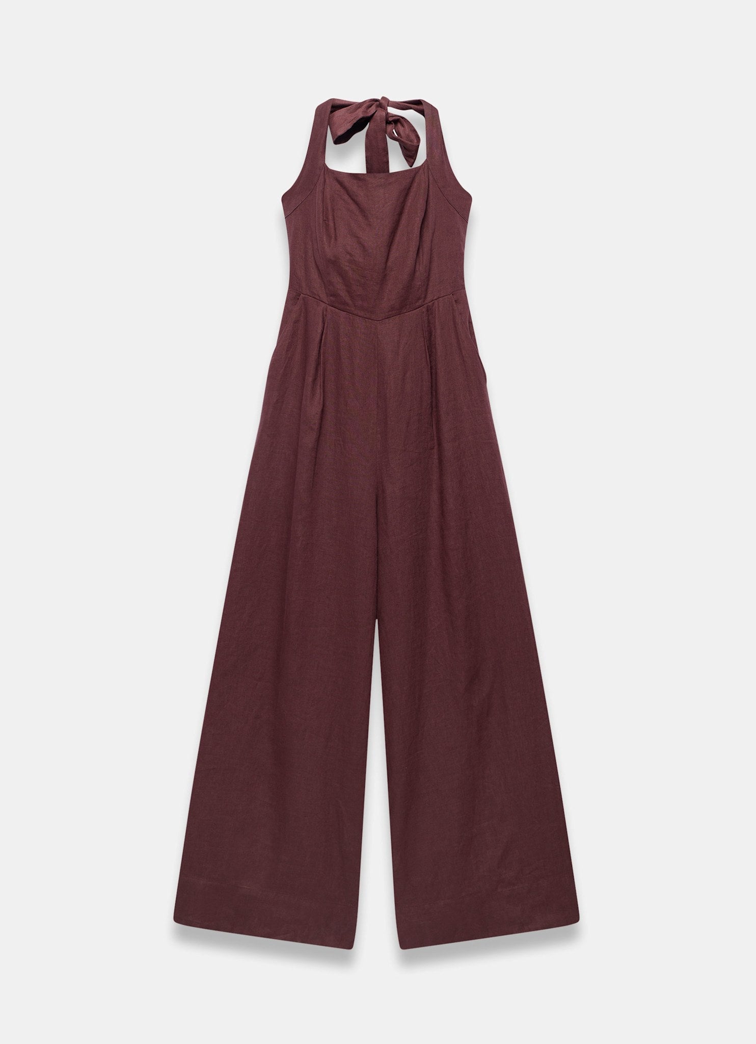 Burgundy Linen Halter Jumpsuit