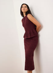 Burgundy Knit Midi Skirt