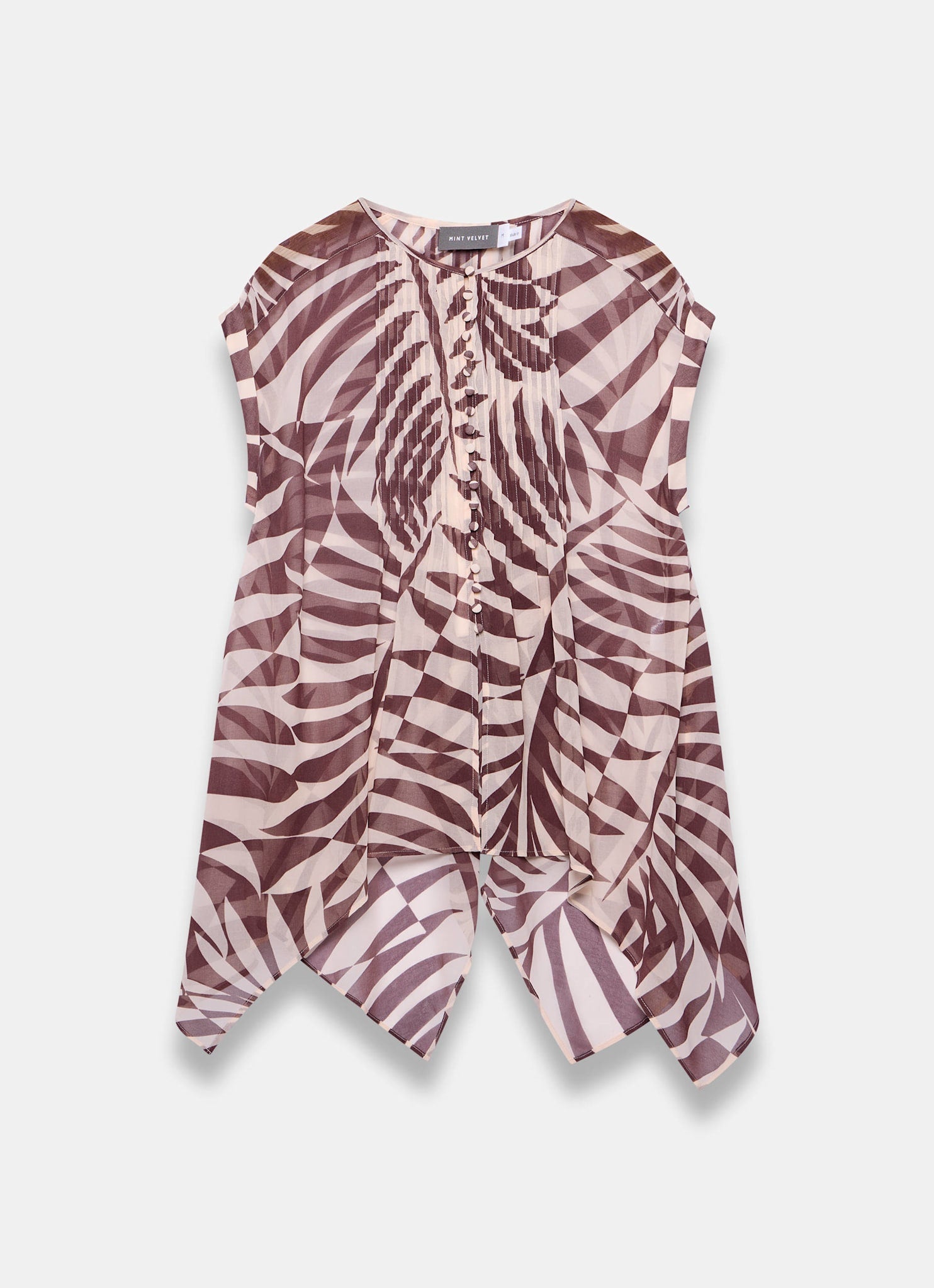 Burgundy Palm Print Sheer Tunic Top