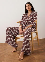 Burgundy Graphic Print Wide Leg Trousers