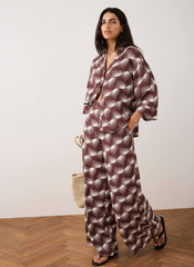 Burgundy Graphic Print Wide Leg Trousers