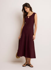 Burgundy Ribbed Beaded Midi Dress