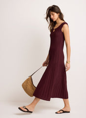Burgundy Ribbed Beaded Midi Dress