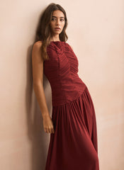 Burgundy Ruched Detail Maxi Dress