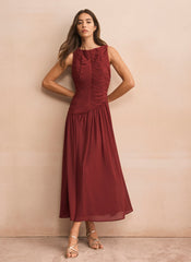 Burgundy Ruched Detail Maxi Dress
