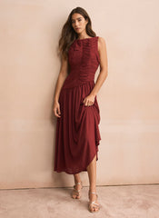 Burgundy Ruched Detail Maxi Dress