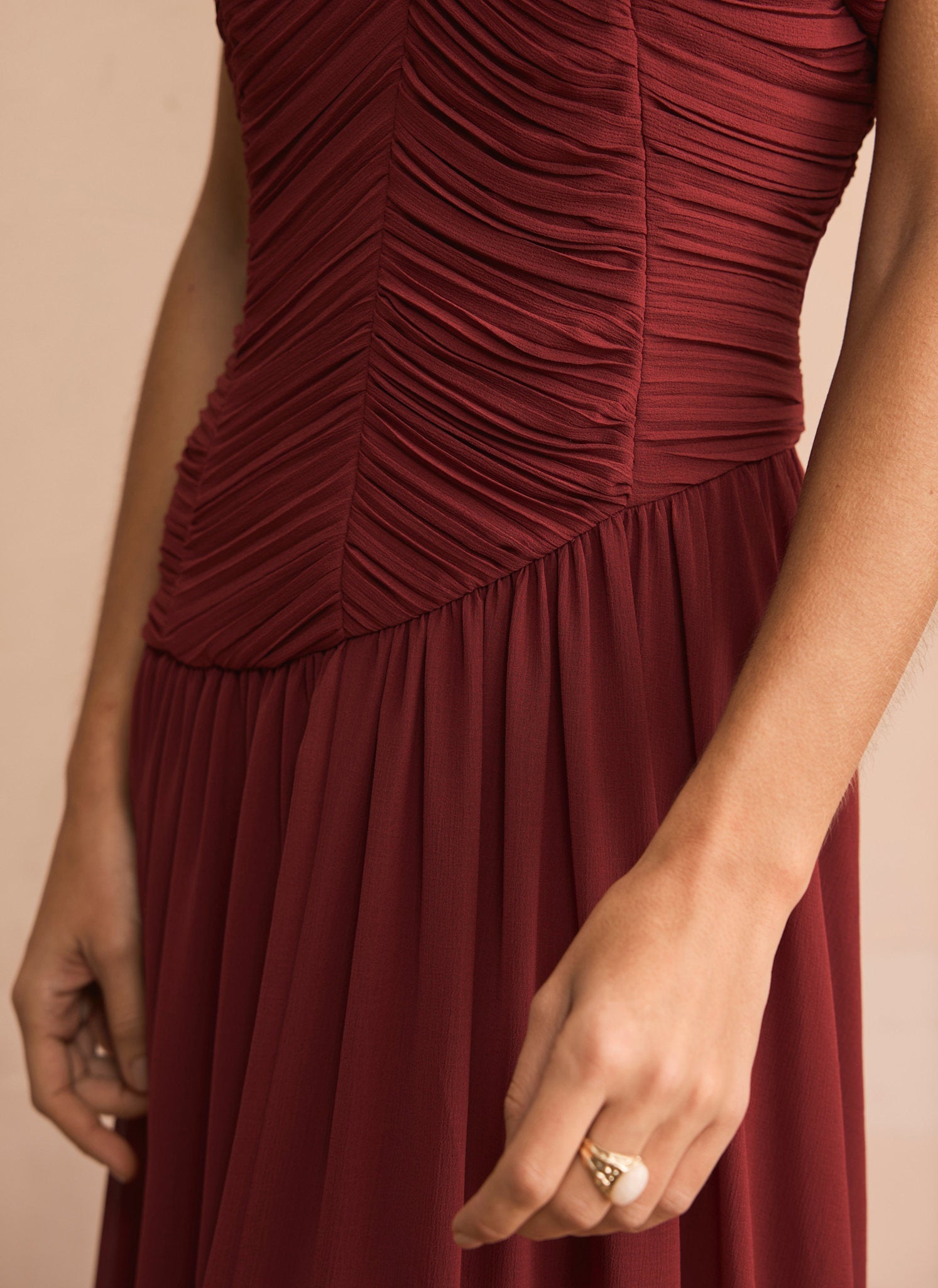 Burgundy Ruched Detail Maxi Dress