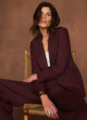 Burgundy Linen Blend Single Breasted Blazer