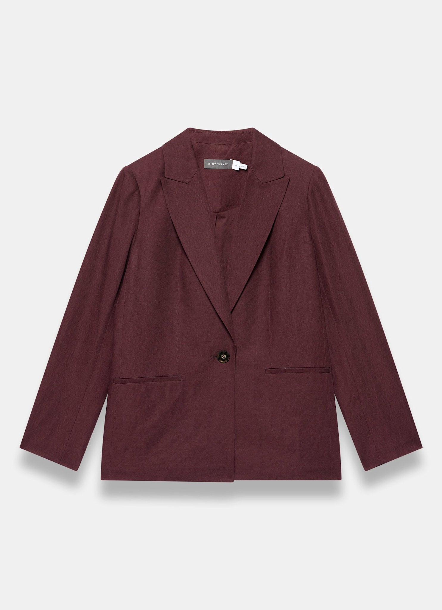 Burgundy Linen Blend Single Breasted Blazer