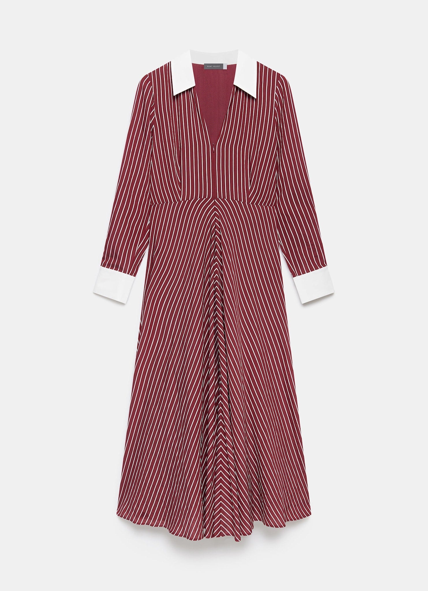 Burgundy Striped Maxi Shirt Dress