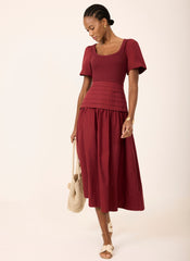 Burgundy Cotton Blend Maxi Dress