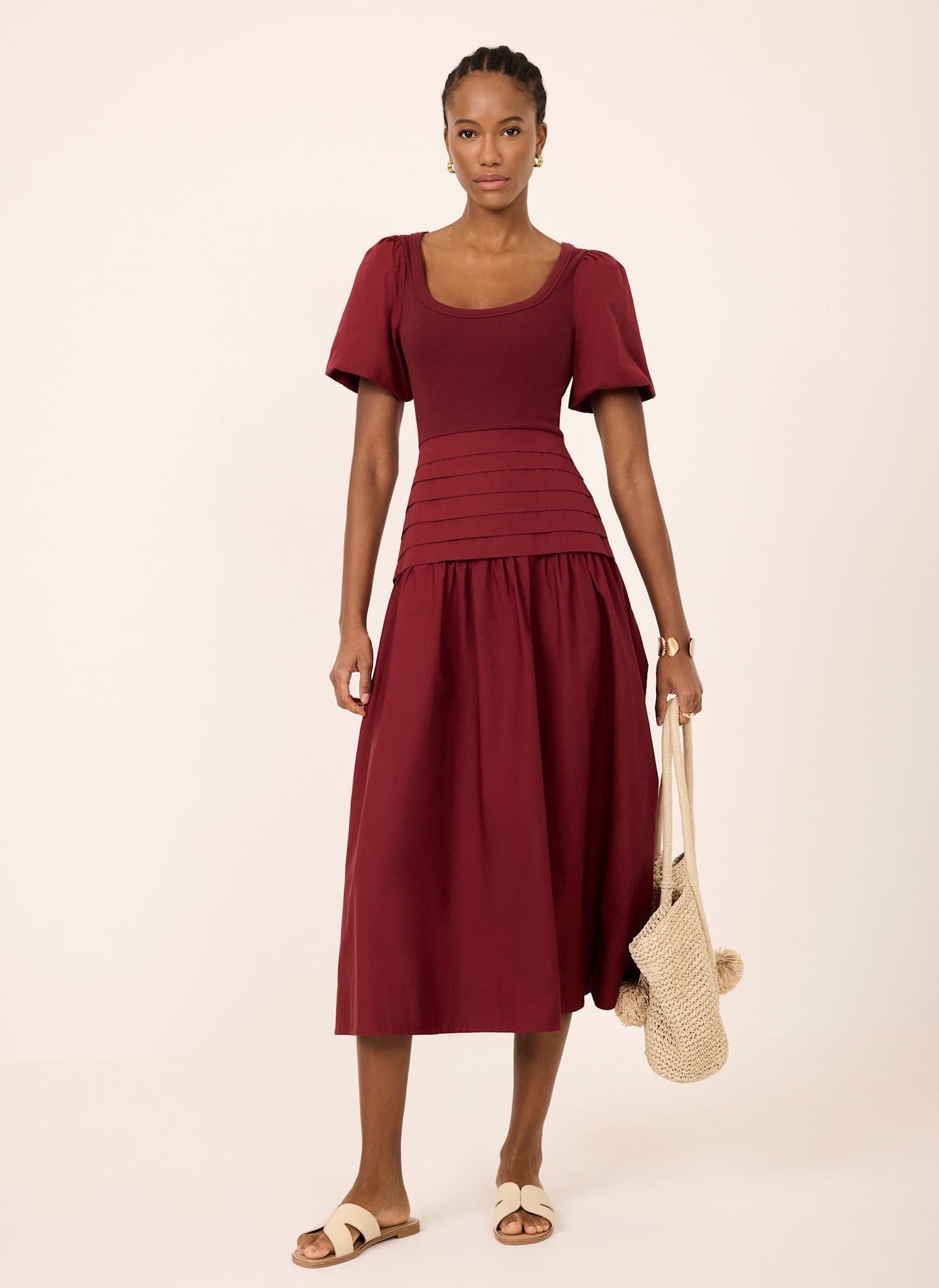 Burgundy Cotton Blend Maxi Dress