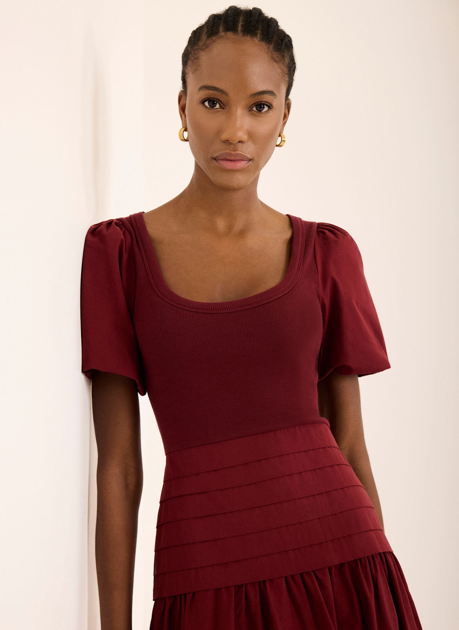 Burgundy Cotton Blend Maxi Dress