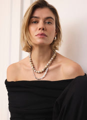 Neutral Beaded and Chain Layer Necklace
