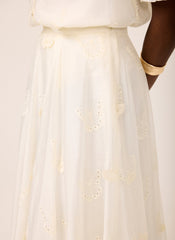 White Embroidered Butterfly Detail Midi Skirt