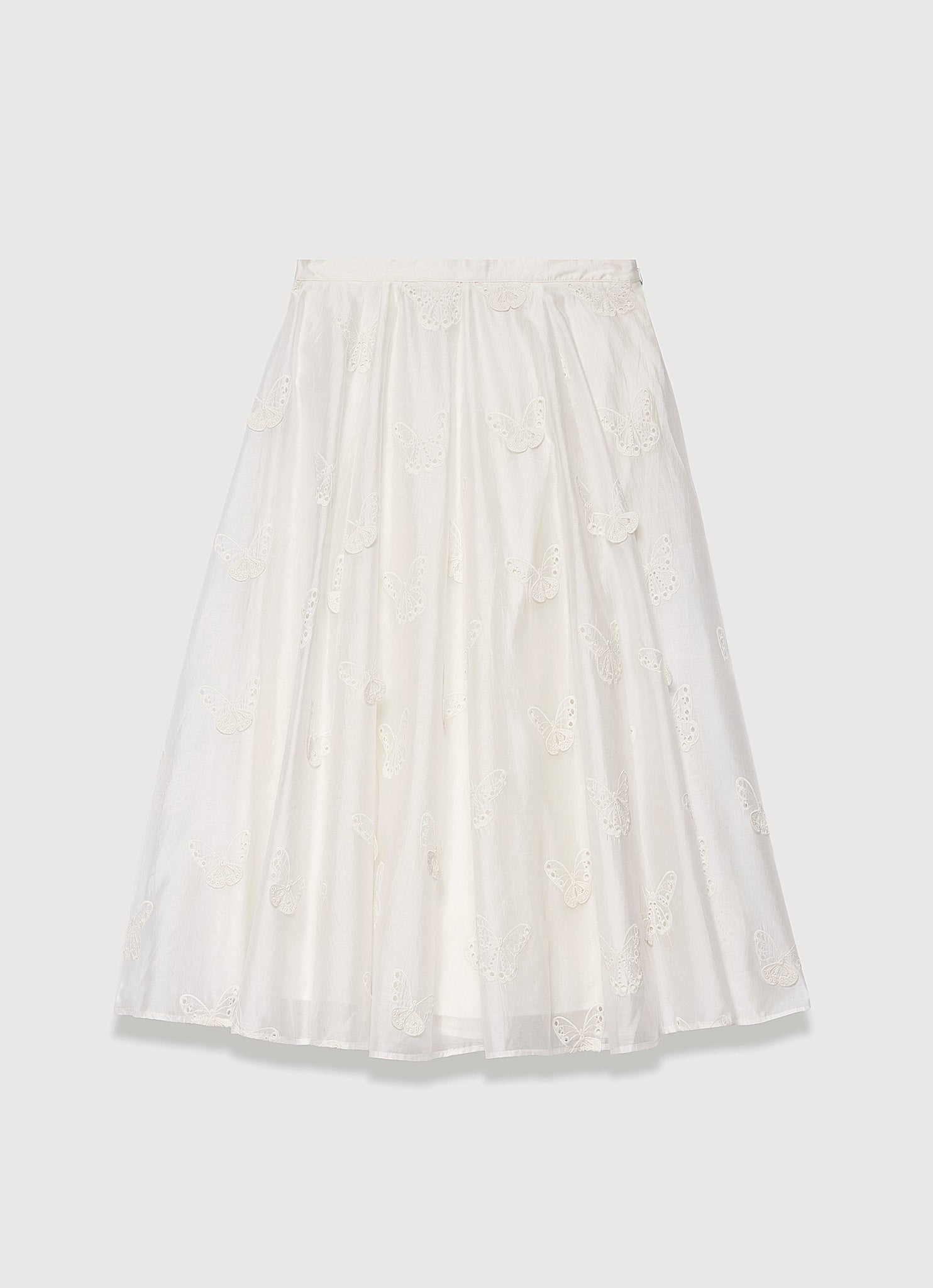 White Embroidered Butterfly Detail Midi Skirt