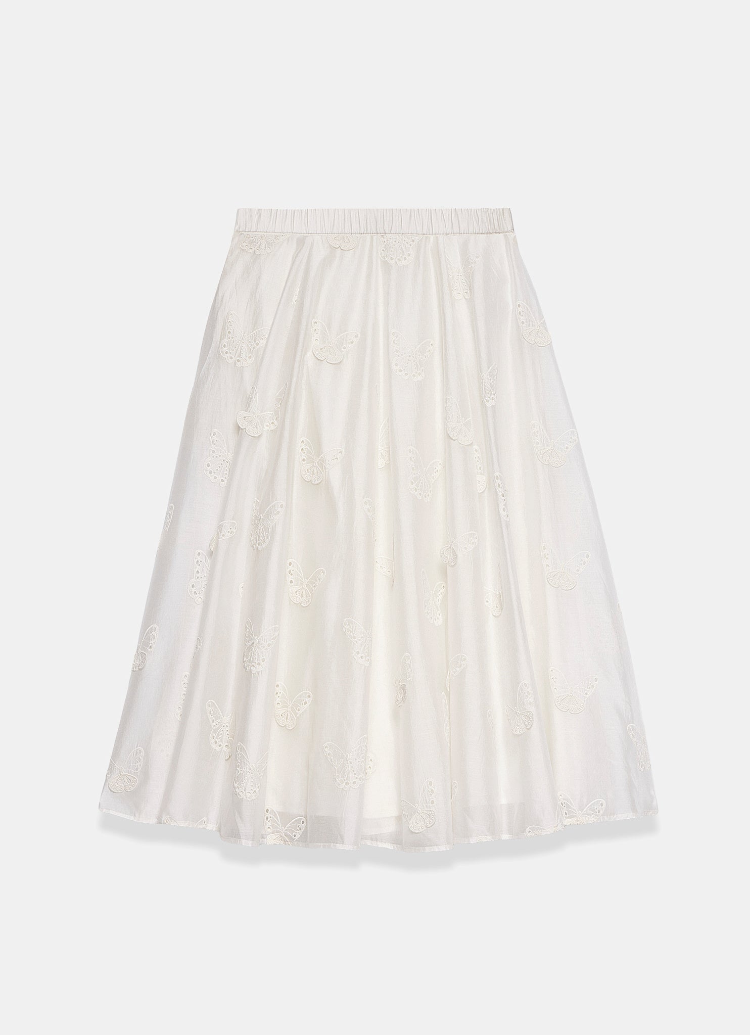 White Embroidered Butterfly Detail Midi Skirt