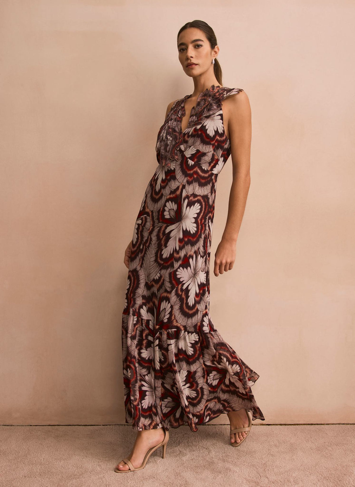 Brown Printed Maxi Dress