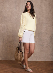 White Button Front Chino Shorts