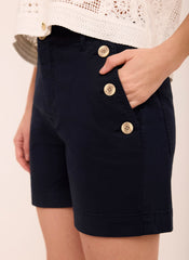 Navy Button Front Chino Shorts