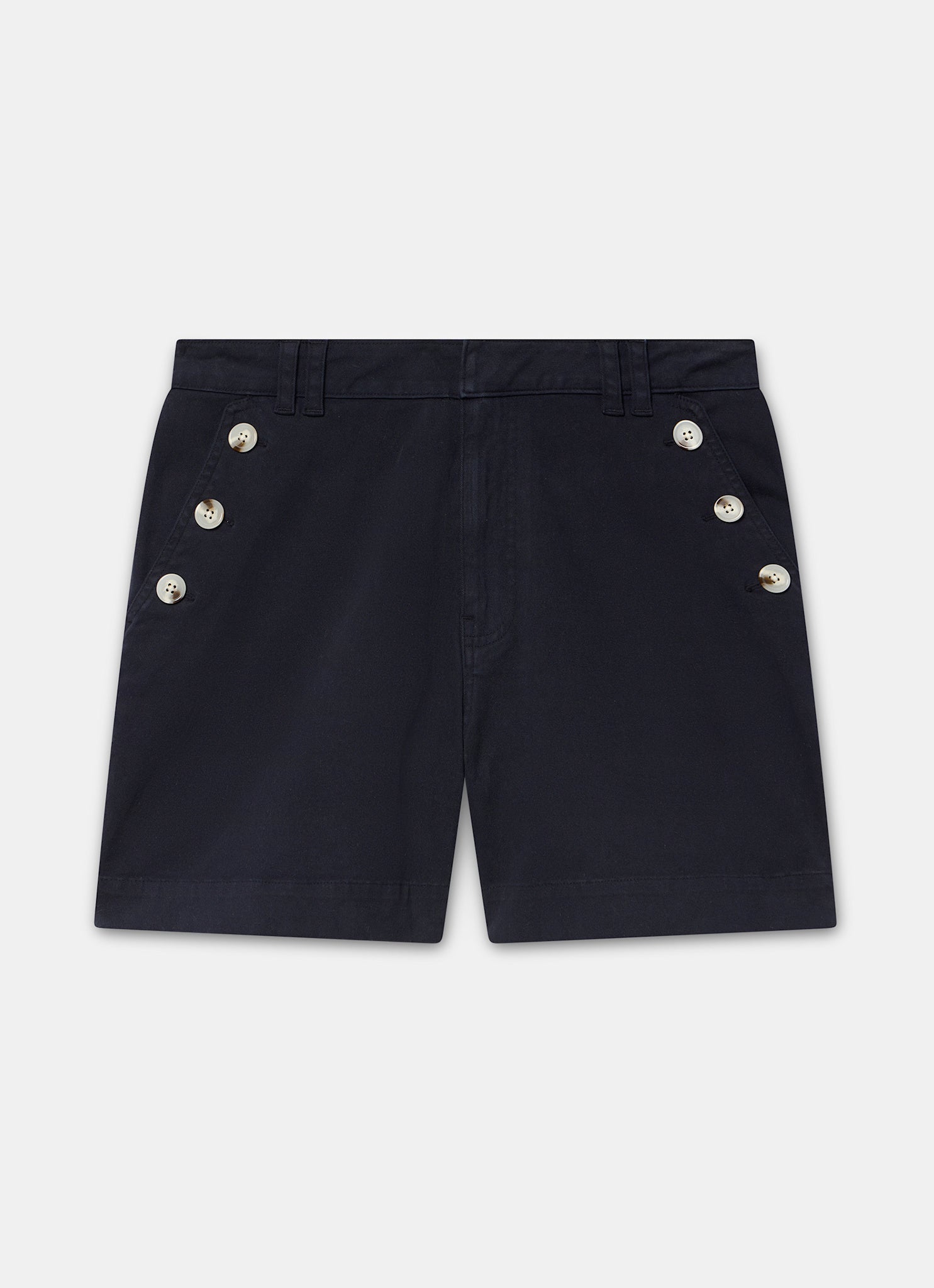 Navy Button Front Chino Shorts