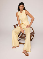 Yellow Linen Blend Longline Waistcoat