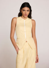 Yellow Linen Blend Longline Waistcoat