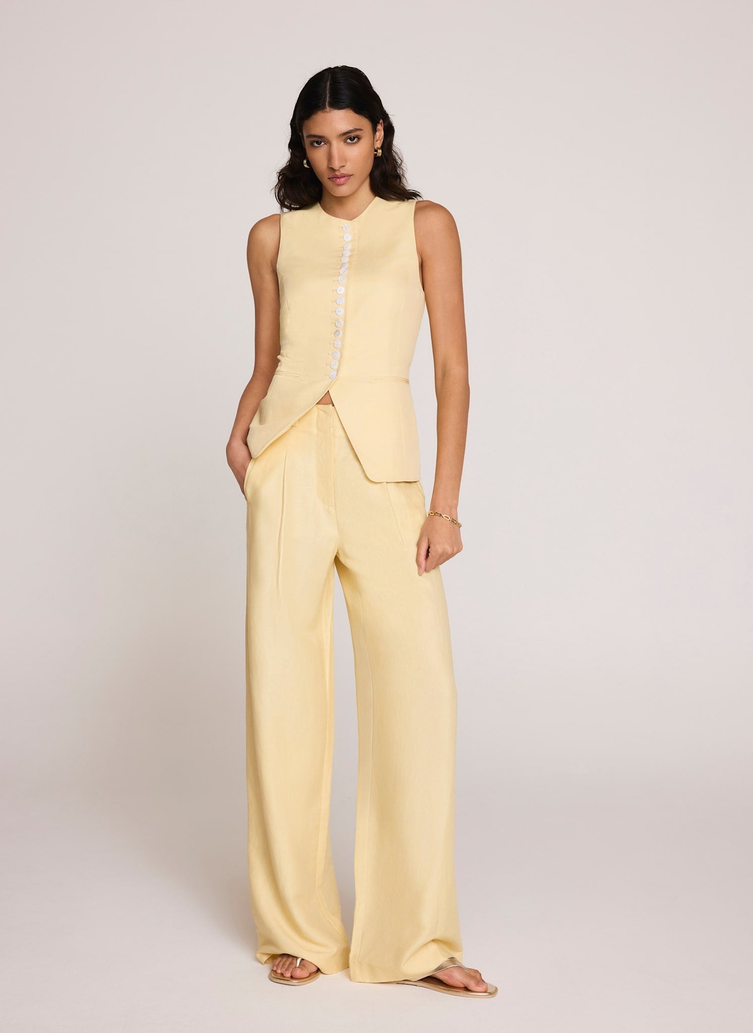 Yellow Linen Blend Longline Waistcoat