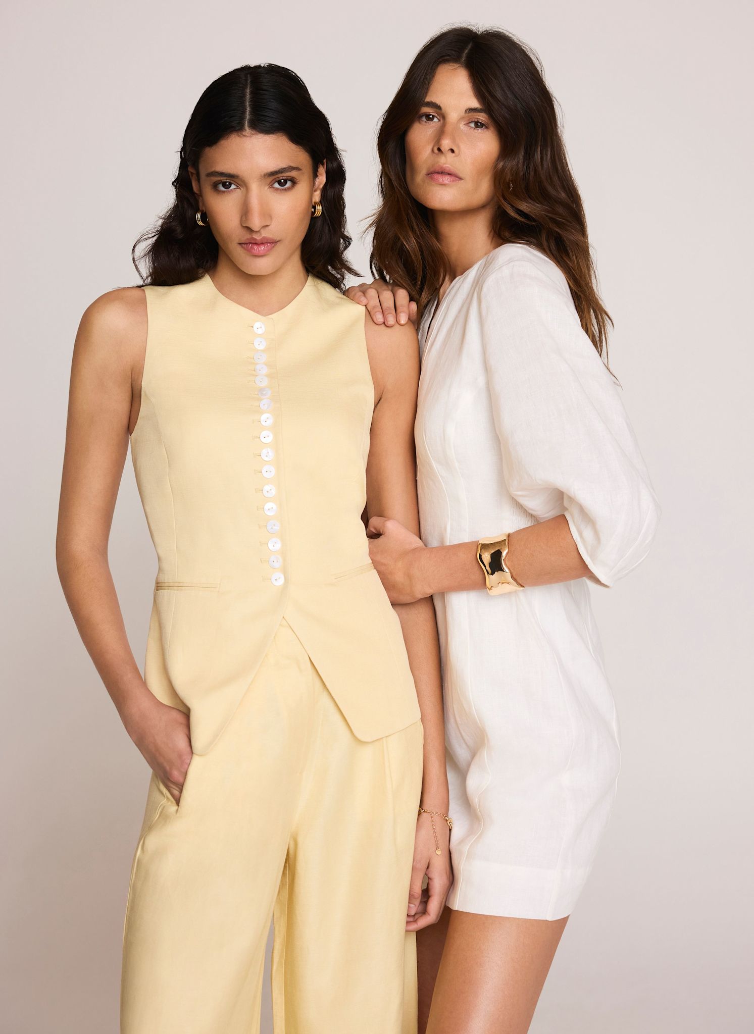 Yellow Linen Blend Longline Waistcoat