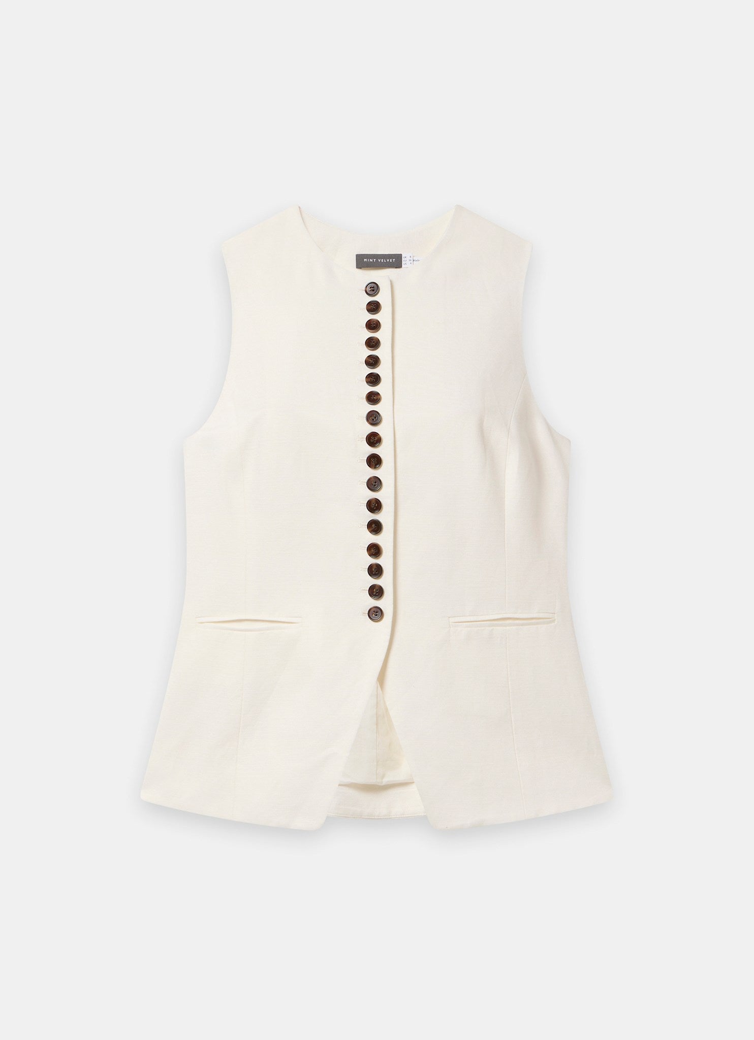 Cream Linen Blend Longline Waistcoat