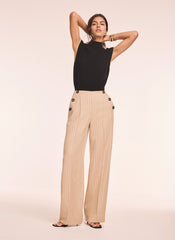 Neutral Button Front Pinstripe Trousers