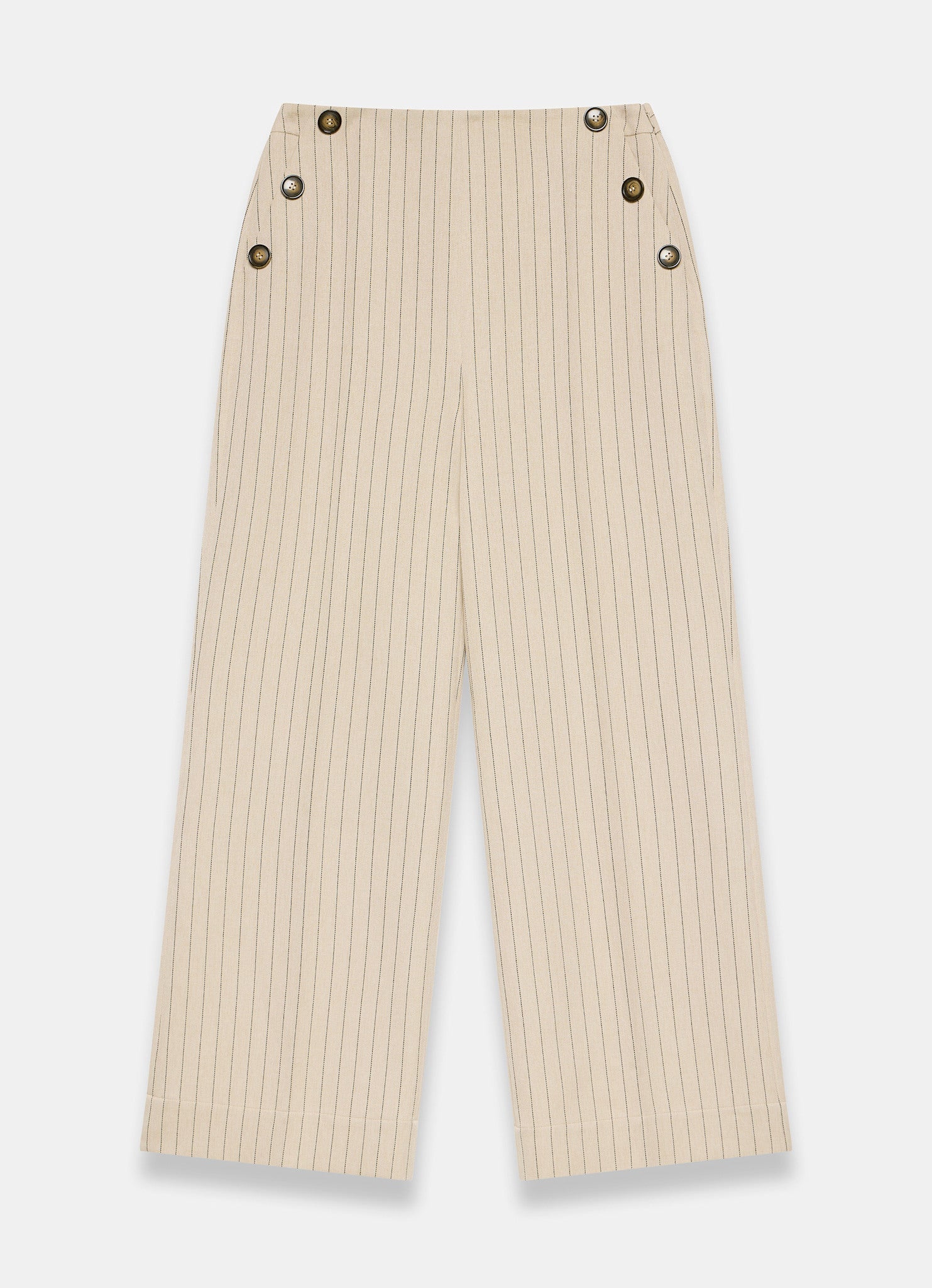 Neutral Button Front Pinstripe Trousers