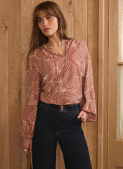 Tan Floral Print Blouse