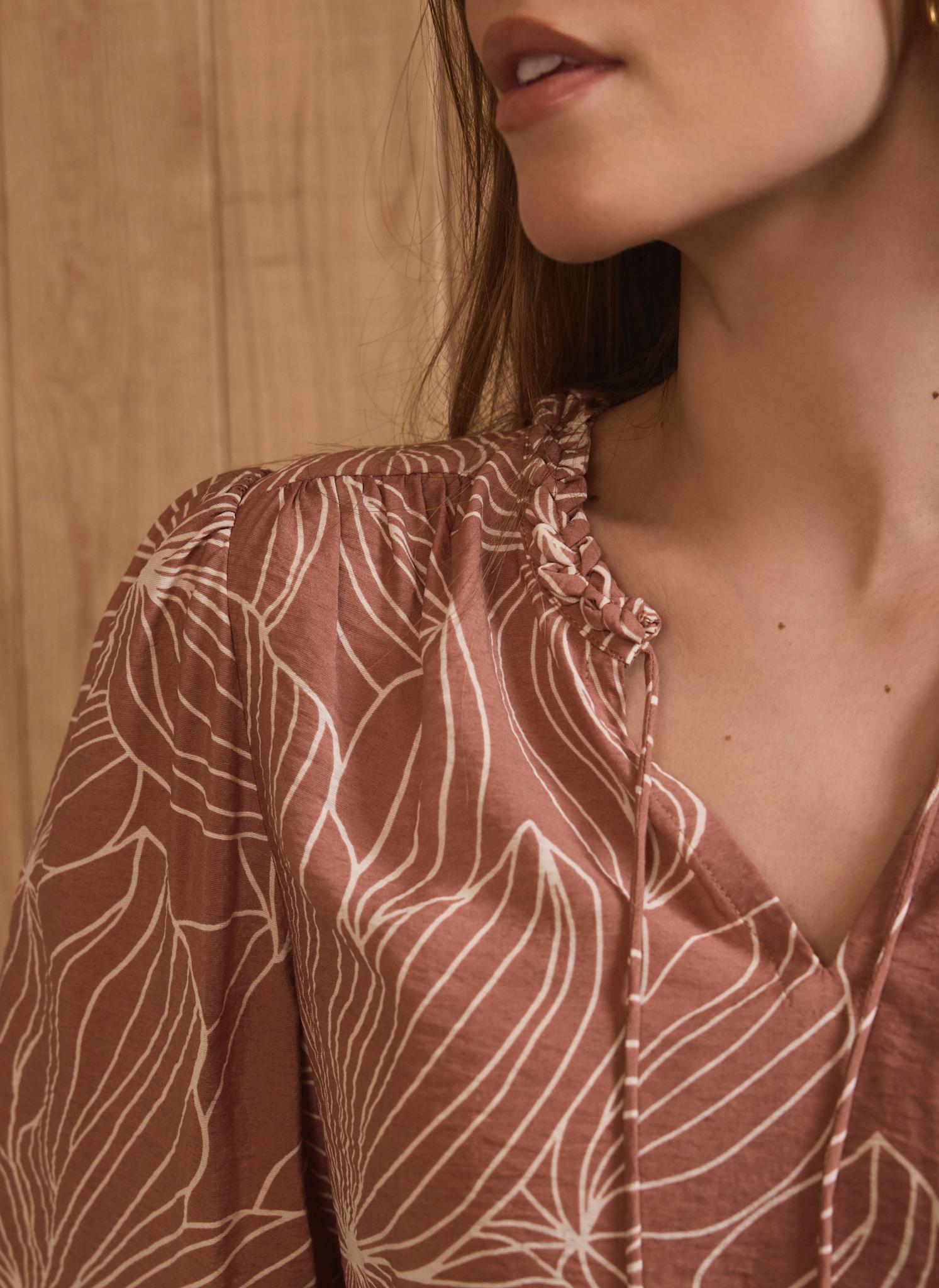 Tan Floral Print Blouse
