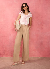 Neutral Linen Blend Wide Leg Trousers