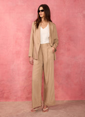 Neutral Linen Blend Wide Leg Trousers