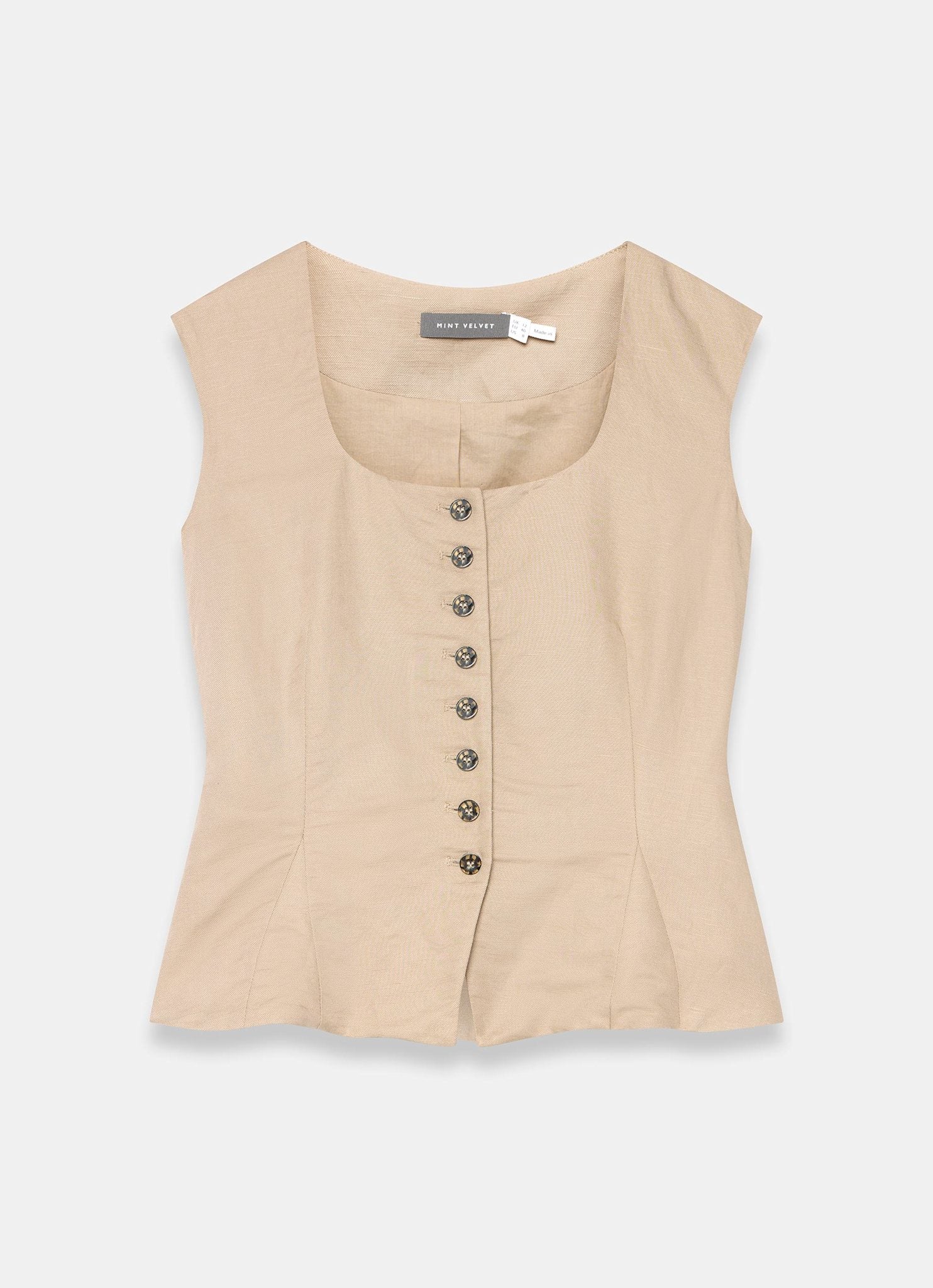 Neutral Linen Blend Peplum Waistcoat