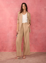 Neutral Linen Blend Single Breasted Blazer