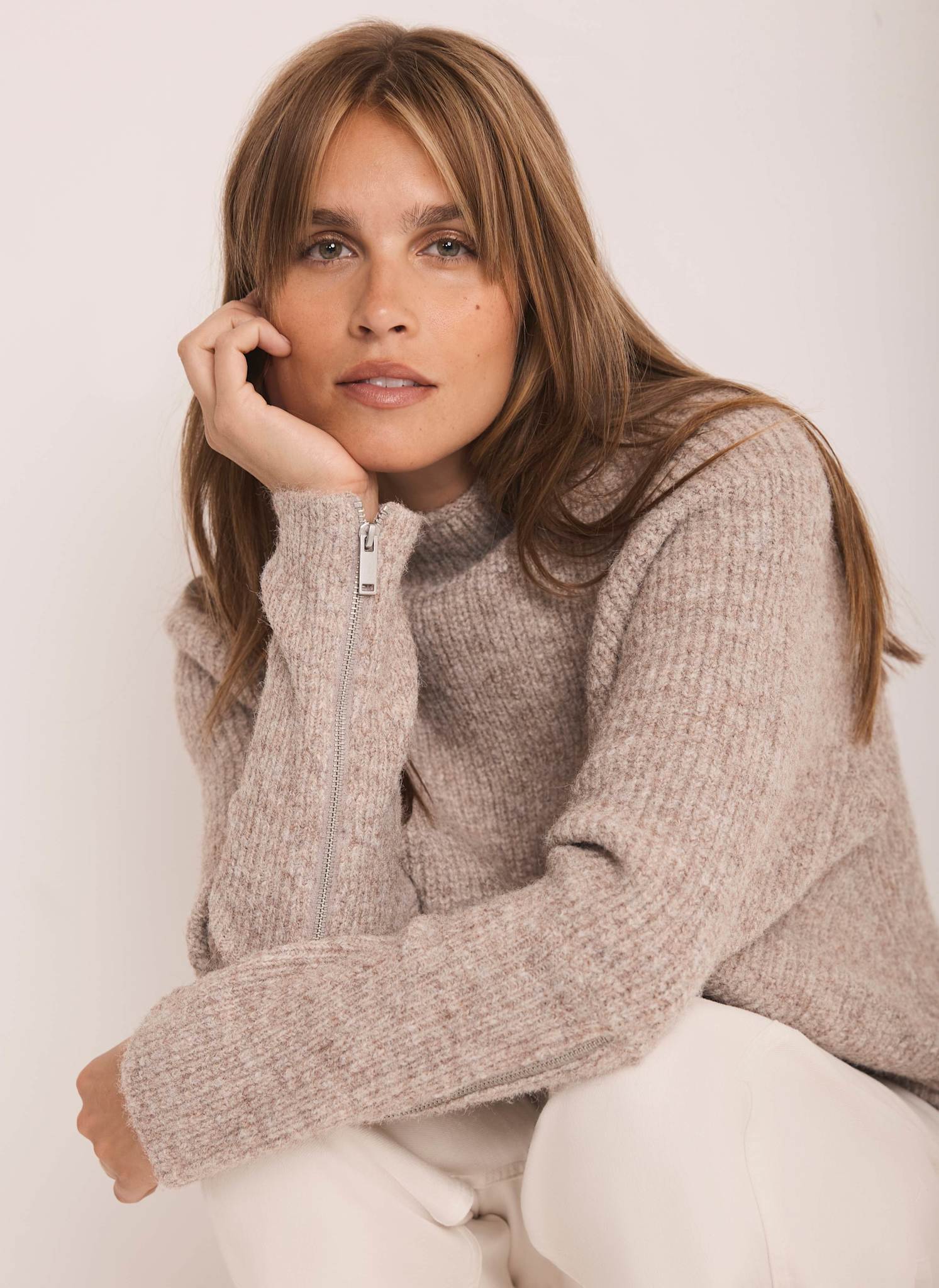 Neutral Zip Detail Batwing Jumper