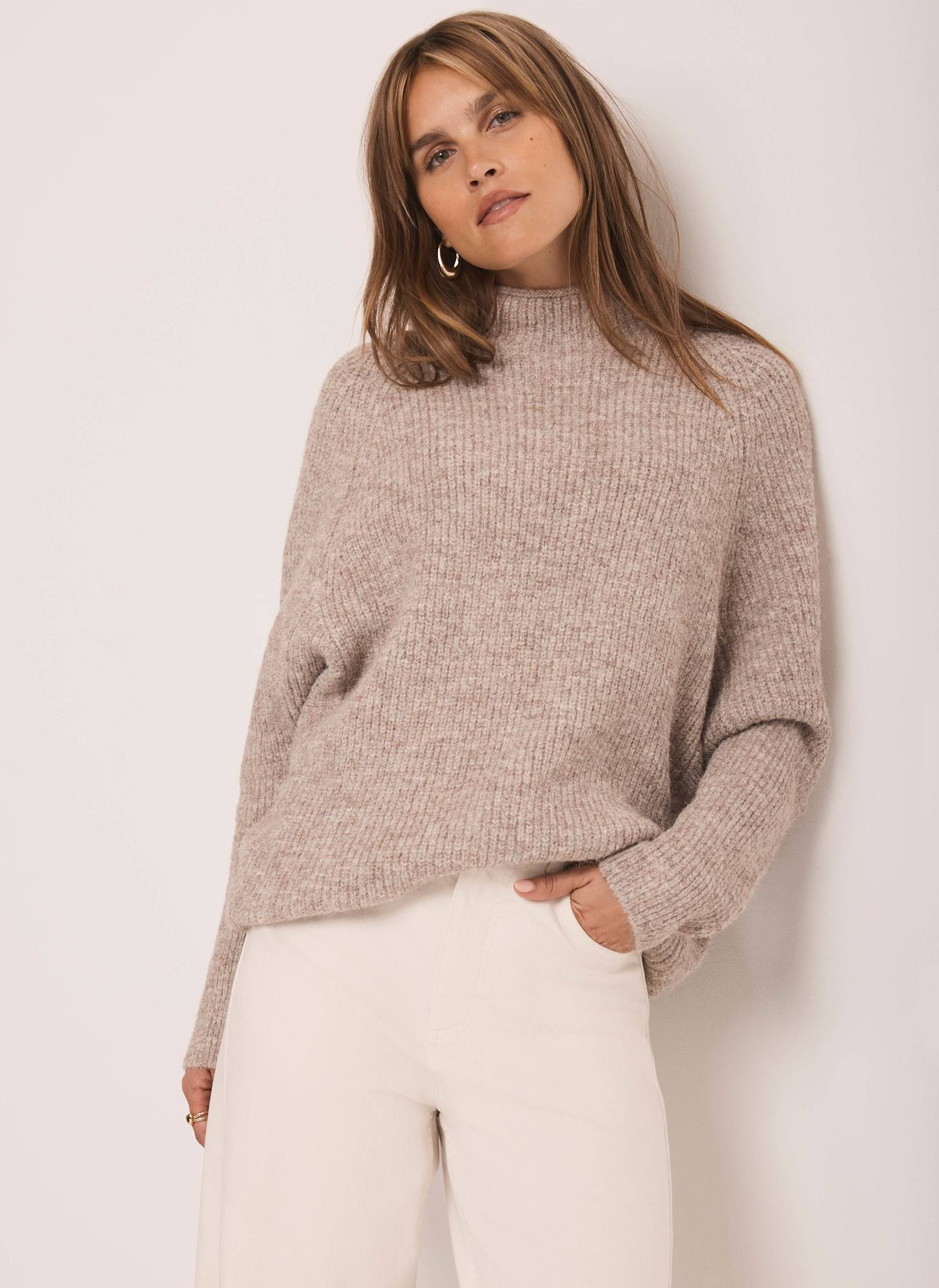 Neutral Zip Detail Batwing Jumper