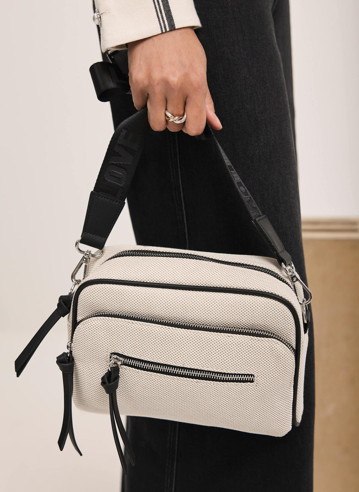 Cream Canvas Cross Body Bag