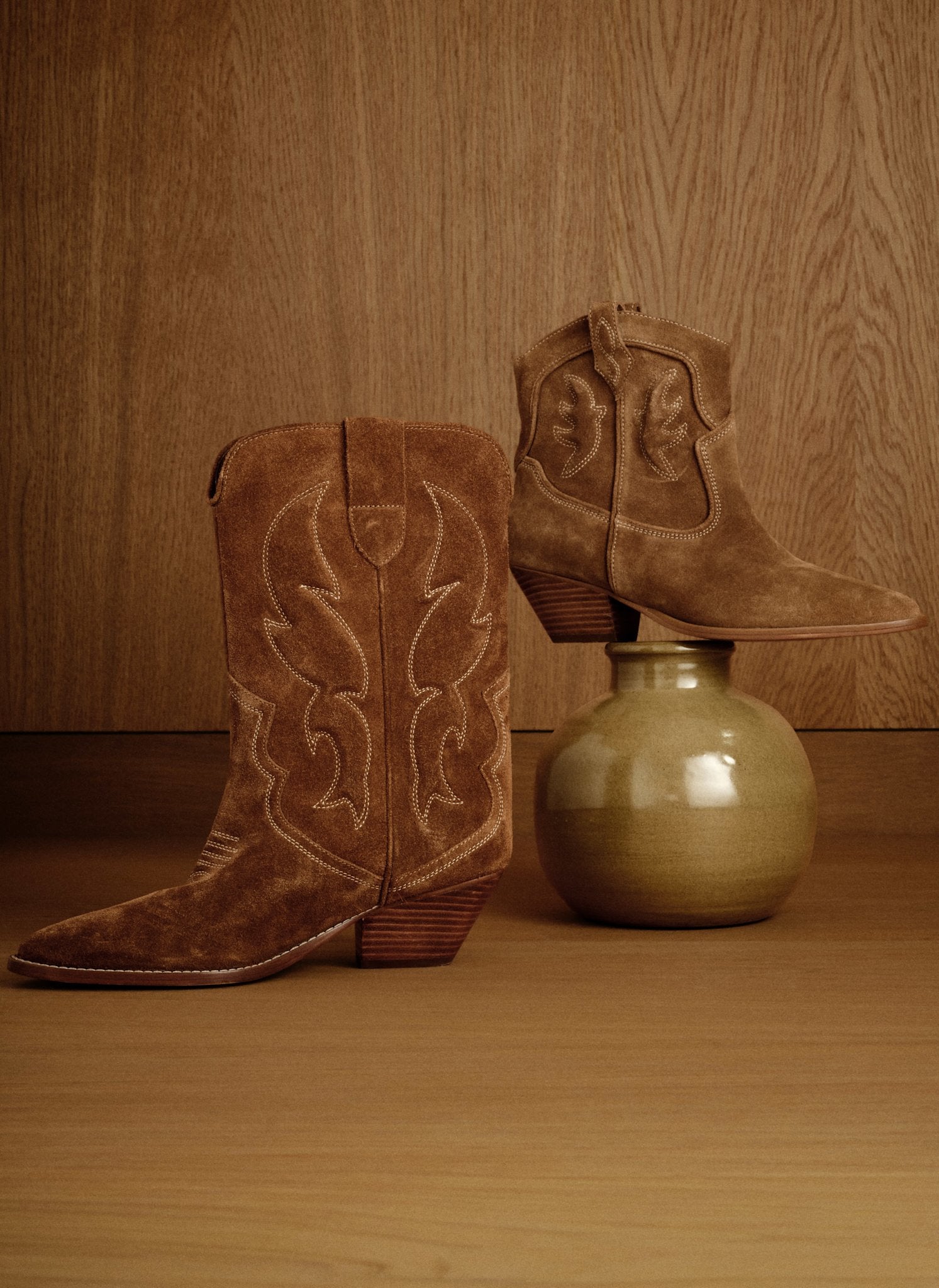 Carly Neutral Suede Cowboy Boots