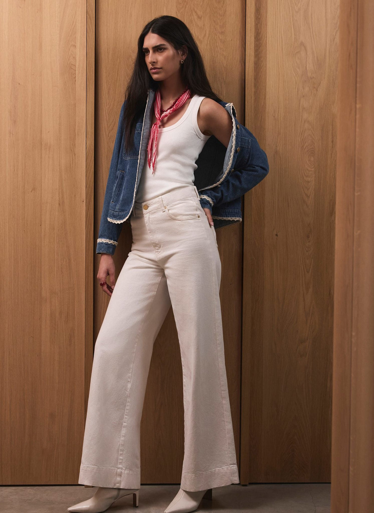 Cream Wide Leg Jeans