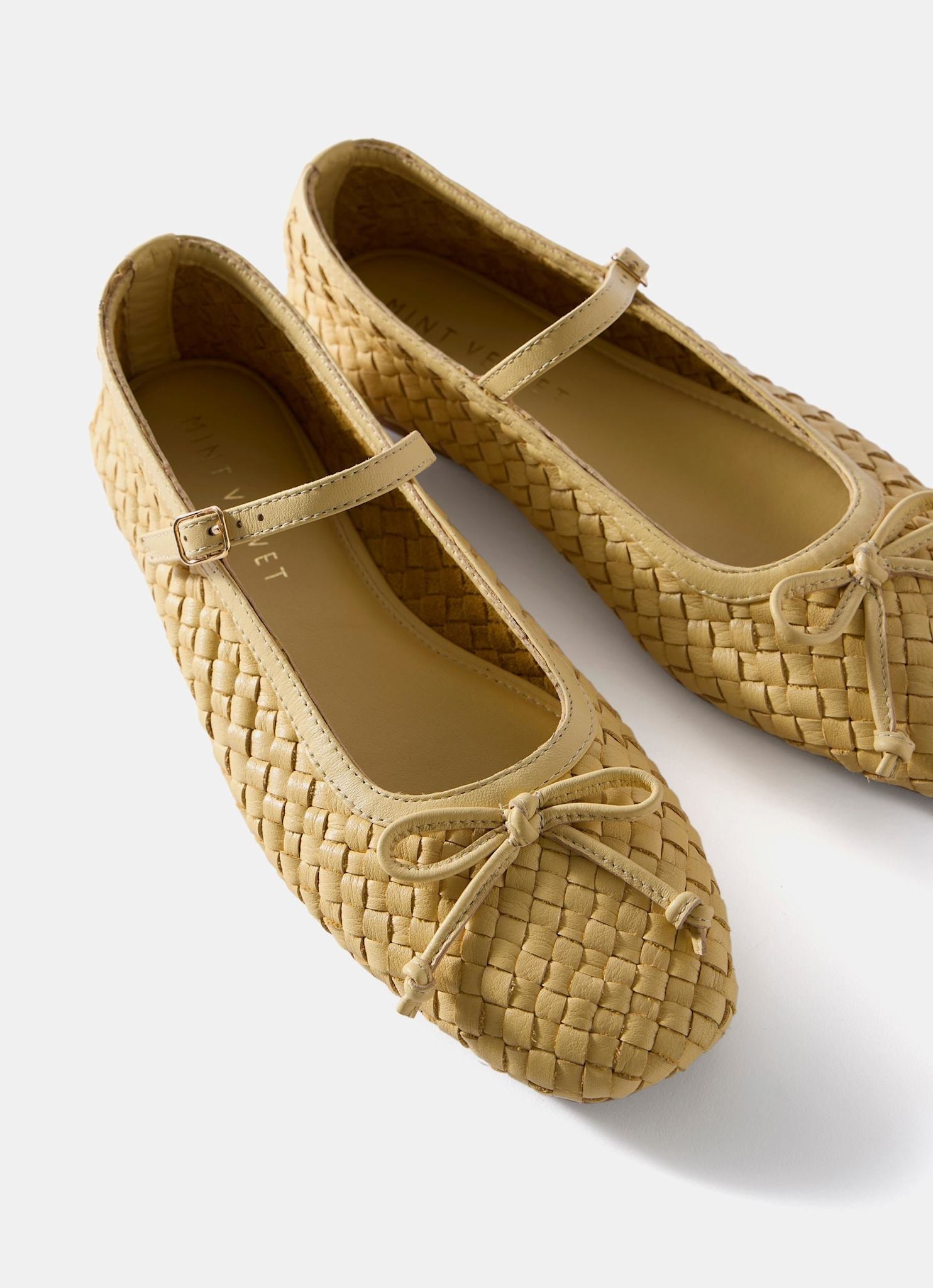 Charley Butter Yellow Leather Woven Pumps
