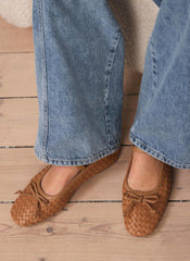 Charley Tan Leather Woven Pumps