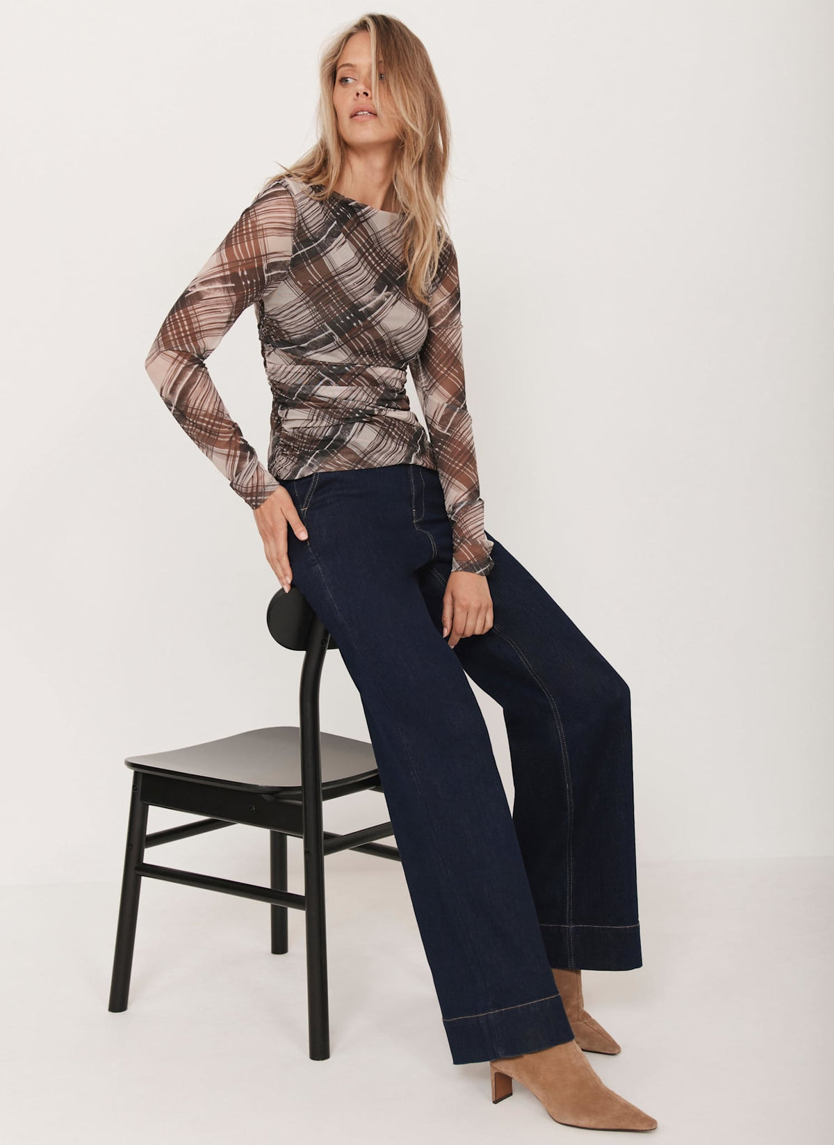 Brown Checked Mesh Top