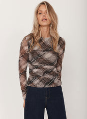 Brown Checked Mesh Top