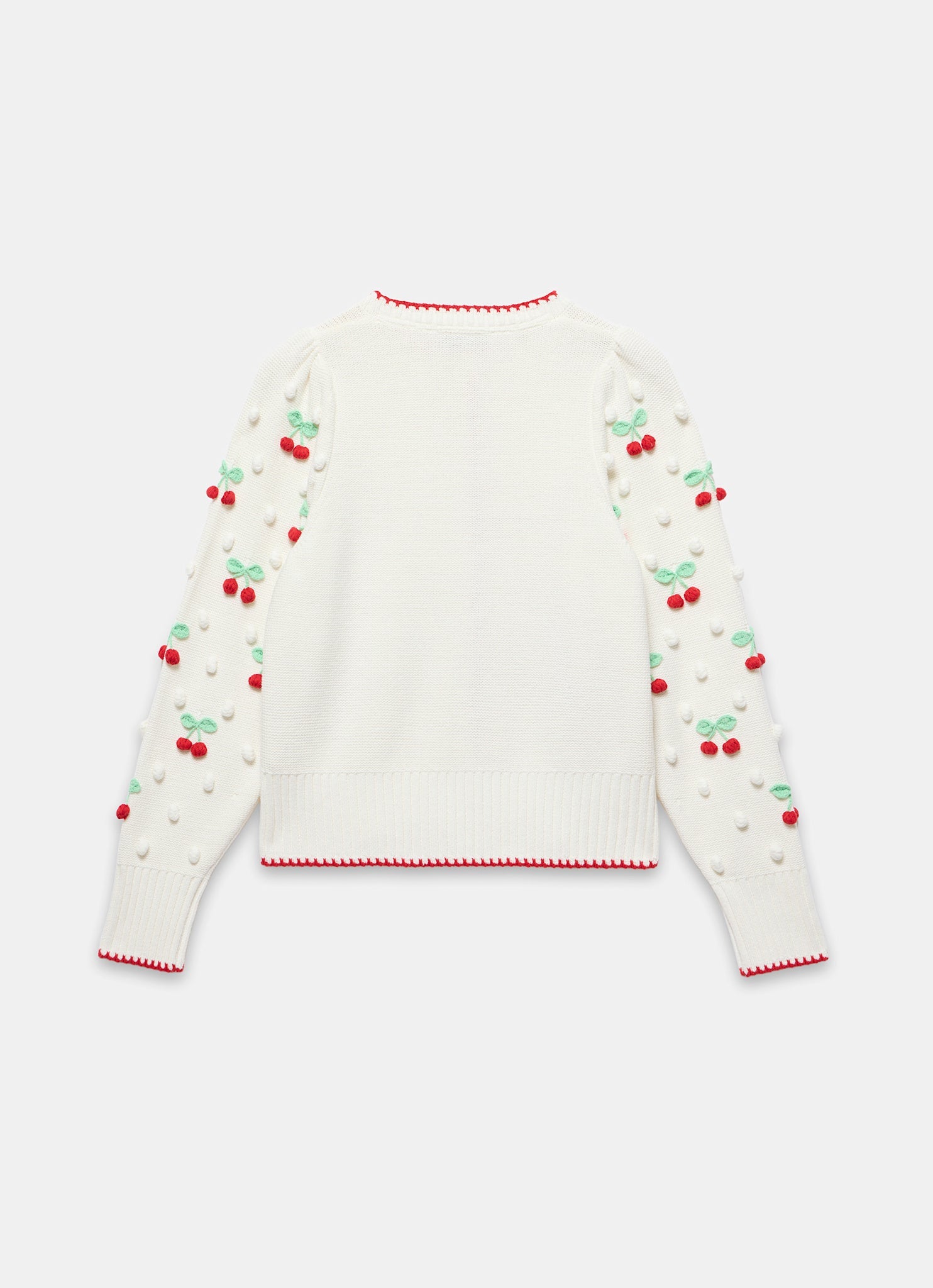 Cream Cherry Applique Knit Cardigan