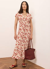 Red Cherry Print Midi Dress